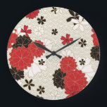 Grande Horloge Ronde Art Japonais Modèle Floral Traditionnel<br><div class="desc">Une belle horloge à motifs floraux japonais.</div>