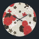 Grande Horloge Ronde Art Japonais Modèle Floral Traditionnel<br><div class="desc">Une belle horloge à motifs floraux japonais.</div>