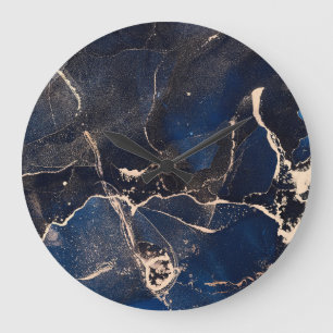 Grande Horloge Ronde Art Liquide Luxe : Encre-Alcool Abstraite