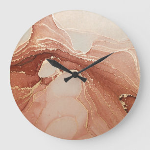 Grande Horloge Ronde Art Liquide Luxe : Fusion d'encre de marbre