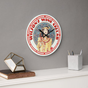 Grande Horloge Ronde Art nouveau de l'époque victorienne par Mucha Wine