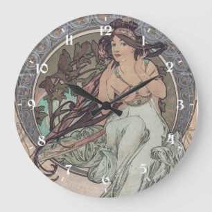 Grande Horloge Ronde Art Nouveau vintage musique par Alphonse Mucha
