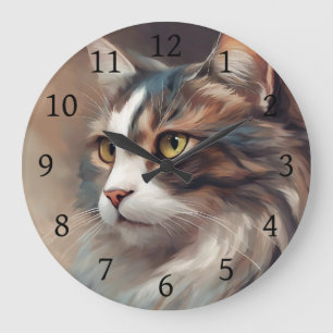 Grande Horloge Ronde Art numérique Chat 718