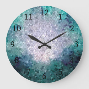 Grande Horloge Ronde Art numérique vert turquoise de mosaïque d'Aqua 