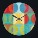 Grande Horloge Ronde Art Pop brillant avec cercles et Carré<br><div class="desc">Fluorescent n'est plus seulement pour les lumières comme le prouve cette oeuvre d'art pop merveilleusement brillante. Cette impression est un mélange de grilles carrés avec des cercles colorés à l'intérieur. Si vous aimez l'art abstrait,  vous adorerez cette impression !</div>