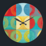 Grande Horloge Ronde Art Pop brillant avec cercles et Carré<br><div class="desc">Fluorescent n'est plus seulement pour les lumières comme le prouve cette oeuvre d'art pop merveilleusement brillante. Cette impression est un mélange de grilles carrés avec des cercles colorés à l'intérieur. Si vous aimez l'art abstrait,  vous adorerez cette impression !</div>