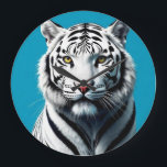 Grande Horloge Ronde Art Pop Tigre Blanc - Fer & Chat Sauvage Coloré<br><div class="desc">Libérez l'élégance sauvage du tigre blanc dans ce design pop art audacieux ! Avec des contrastes saisissants,  des couleurs vibrantes et un style graphique,  cette illustration transforme l’un des animaux les plus majestueux de la nature en icône d’art moderne.</div>