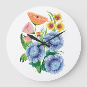 Grande Horloge Ronde Art populaire Floral