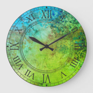 Grande Horloge Ronde Art Rustique Inspiré par l'industrie Mur Bleu Vert