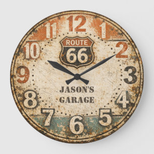Grande Horloge Ronde Art rustique personnalisé Route 66 altéré