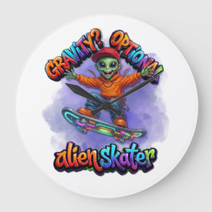 Grande Horloge Ronde Art spatial Hoverboard Alien Skateur Gravité facul