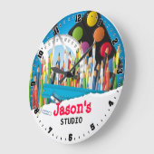 Grande Horloge Ronde Artist Art Studio Personalizable Wall Clock (Angle)
