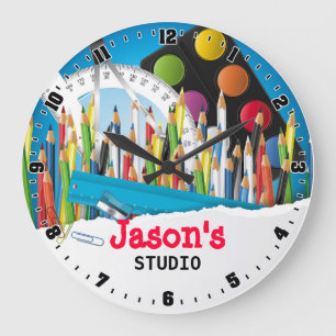 Grande Horloge Ronde Artist Art Studio Personalizable Wall Clock