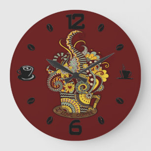 Grande Horloge Ronde Artiste - Cofee dessin de gribouillis