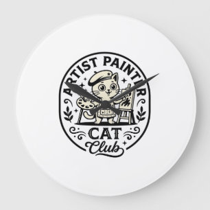 Grande Horloge Ronde Artiste Peintre Chat Chat Drôle Graphique - Artist