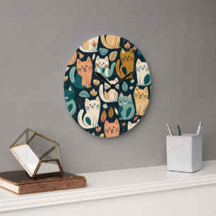 Grande Horloge Ronde Artsy Chat Motif mignonne