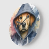 Grande Horloge Ronde Artwork d'aquarelle Chien Brown dans une plaque Sw (Angle)