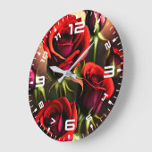 Grande Horloge Ronde Artwork numérique Fleurs de rose rouge-58567 (Angle)