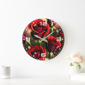 Grande Horloge Ronde Artwork numérique Fleurs de rose rouge-58567 (Maison)