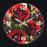 Grande Horloge Ronde Artwork numérique Fleurs de rose rouge-58567<br><div class="desc">Artwork numérique Fleurs de rose rouge-58567</div>