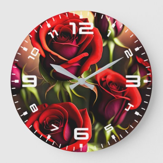 Grande Horloge Ronde Artwork numérique Fleurs de rose rouge-58567 (Recto)