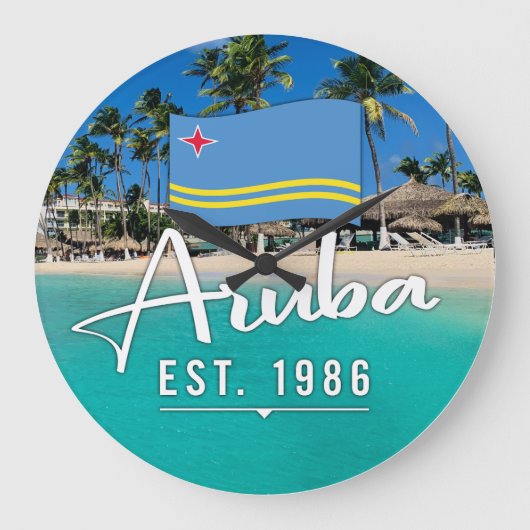 Grande Horloge Ronde "Aruba Est. Plage Drapeau 1986" (Recto)
