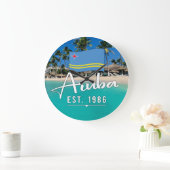 Grande Horloge Ronde "Aruba Est. Plage Drapeau 1986" (Maison)