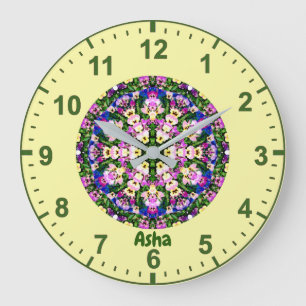 Grande Horloge Ronde ASHA ~WOW ! Panneaux miniatures multicolores Jaune