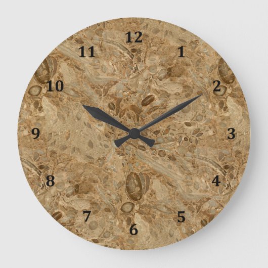 Grande Horloge Ronde Aspect fossile en marbre Brown (Recto)
