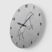 Grande Horloge Ronde Aspect métal brossé Cheval (Angle)