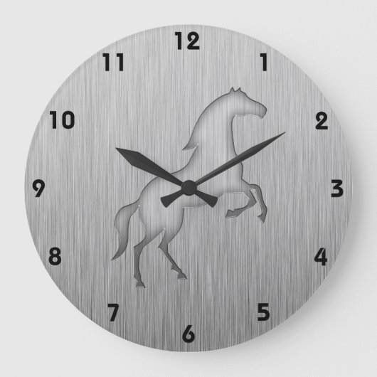 Grande Horloge Ronde Aspect métal brossé Cheval (Recto)