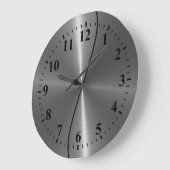 Grande Horloge Ronde Aspect métallique en acier inoxydable (Angle)