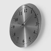 Grande Horloge Ronde Aspect métallique en acier inoxydable (Angle)