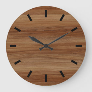 Grande Horloge Ronde Aspect Moderne Minimaliste en Bois de Teck