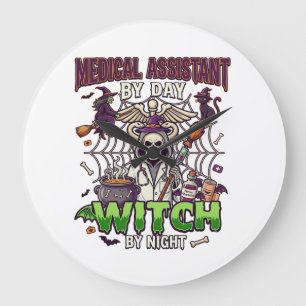 Grande Horloge Ronde Assistante médicale Sorcière Squelette Seringue Ch