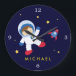 Grande Horloge Ronde Astronaut Boy Space Thème<br><div class="desc">Personalize this beautiful clock with your little one's name,  monogram,  or any text of your choice.</div>