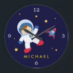 Grande Horloge Ronde Astronaut Boy Space Thème<br><div class="desc">Personalize this beautiful clock with your little one's name,  monogram,  or any text of your choice.</div>