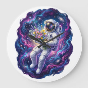 Grande Horloge Ronde Astronaute avec un tee-shirt graphique spatial à f