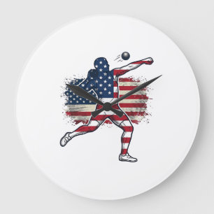 Grande Horloge Ronde Athlète de lancer de poids patriotique Gravure vin