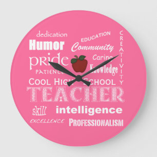 Grande Horloge Ronde Attributs de l'enseignant cool au lycée+Pomme roug