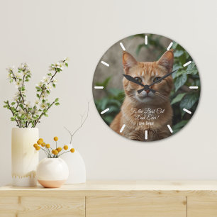 Grande Horloge Ronde Au Meilleur Papa Chat du Monde Photo Personnalisée
