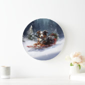Grande Horloge Ronde Australian Shepherd hiver neige de Noël (Maison)
