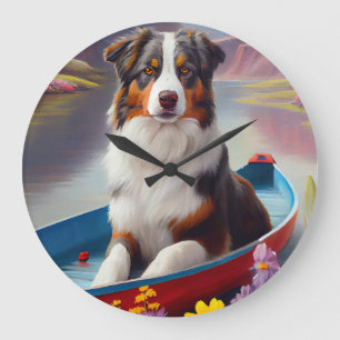 Grande Horloge Ronde Australian Shepherd on Paddle : Une aventure Pitto