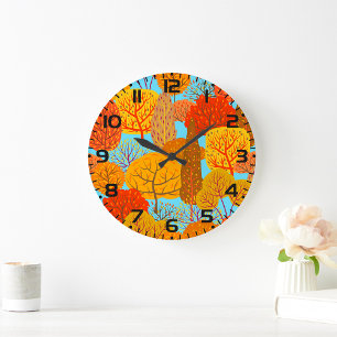Grande Horloge Ronde Automne Arbres Motif Chute Foliage