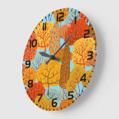 Grande Horloge Ronde Automne Arbres Motif Chute Foliage (Angle)