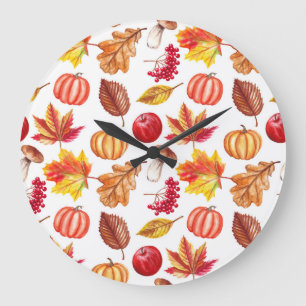 Grande Horloge Ronde Automne Botanique Sans Seamless : Élégance Florale