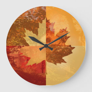 Grande Horloge Ronde Automne, feuille d'érable