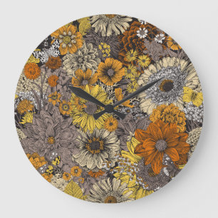 Grande Horloge Ronde Autumn Flora & Faune : les années 70 Retro