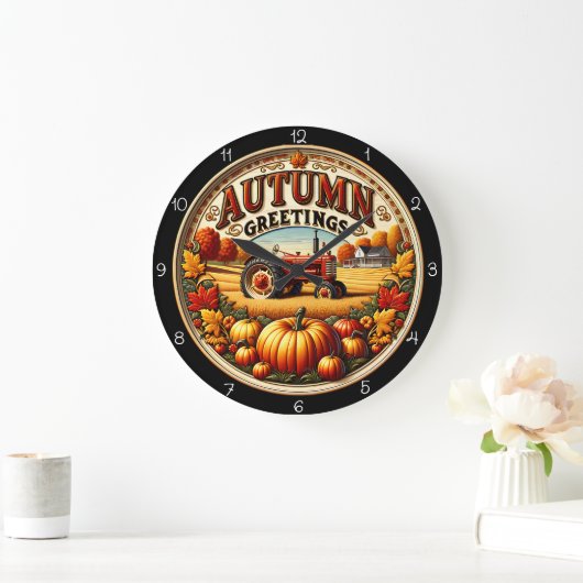 Grande Horloge Ronde Autumn Greetings Tractor (Maison)