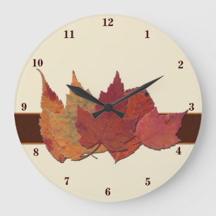 Grande Horloge Ronde Autumn Leaves on Ivory Clock